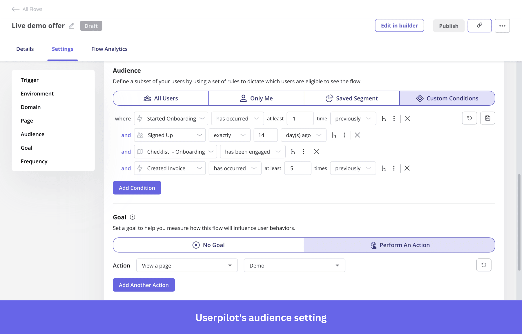 Audience settings based on user profile data in Userpilot