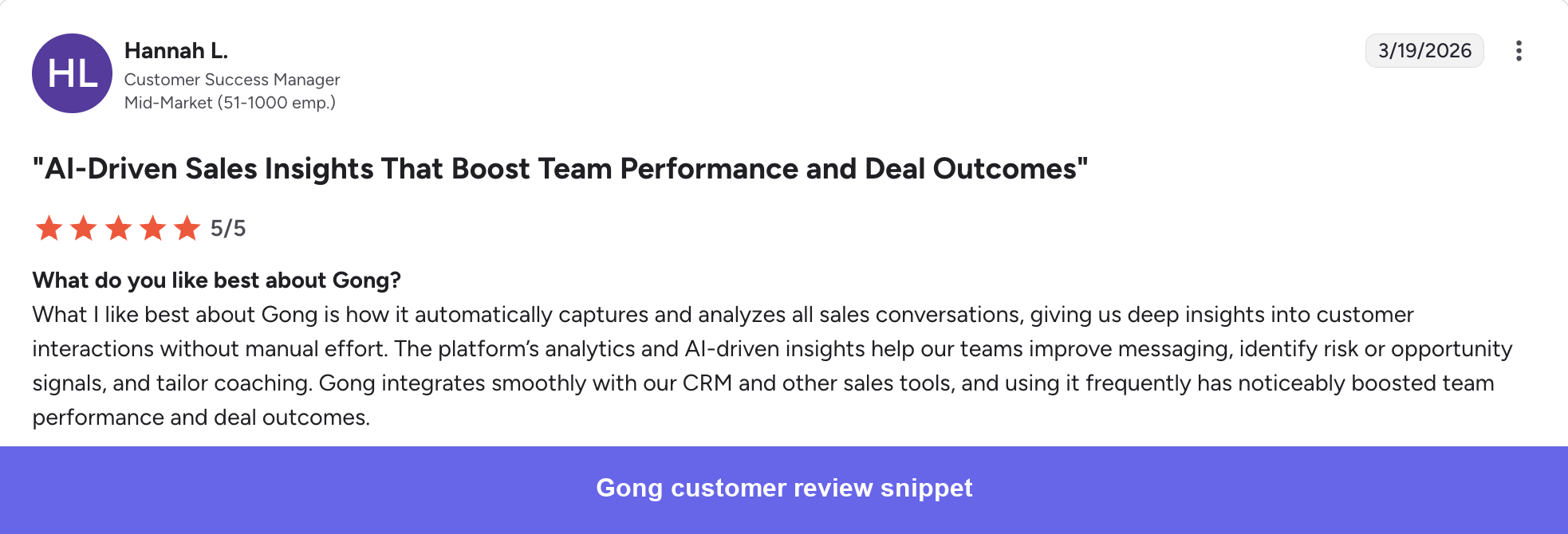 Gong positive review on G2