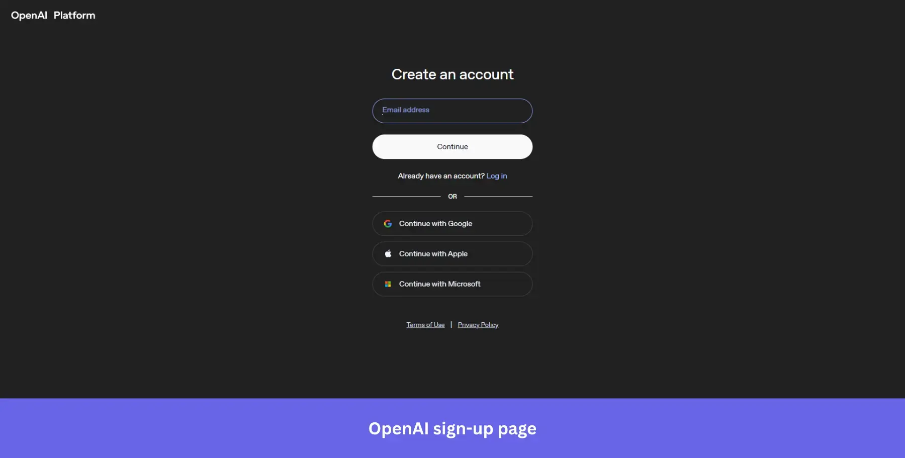 OpenAI sign-up page