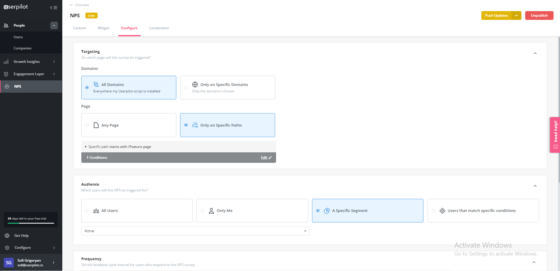 NPS triggering options in Userpilot