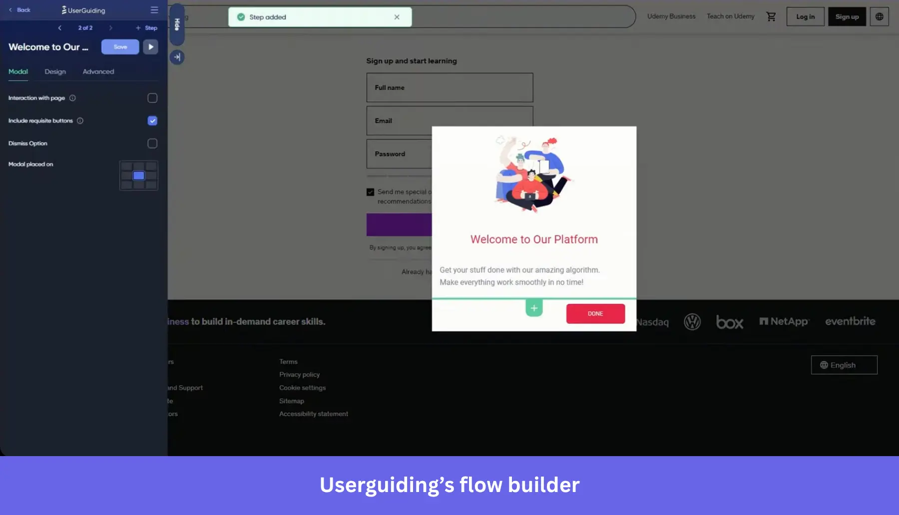 Userguiding no-code product tour tool for step-by-step guides.