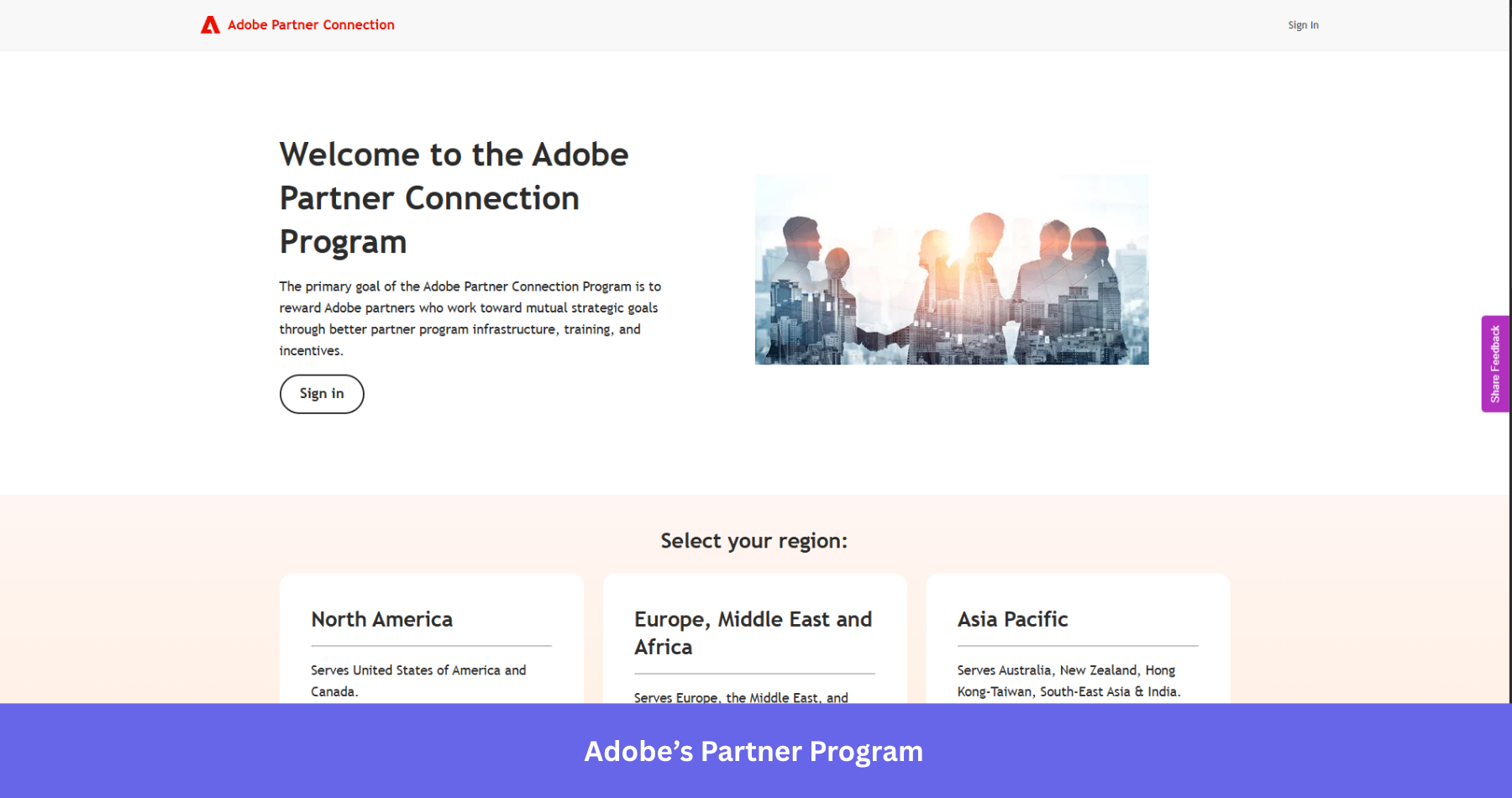 The landing page of the Adobe Partner Program