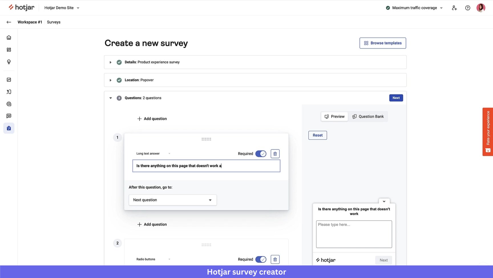 Hotjar survey creator