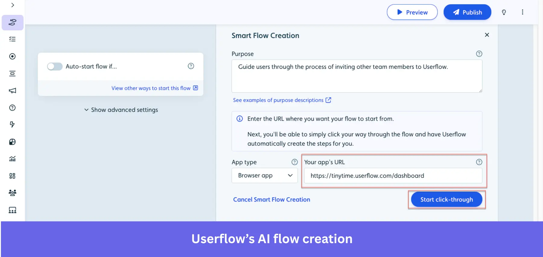 Userflow smartflow creation. Generating flows with Smart Flows.