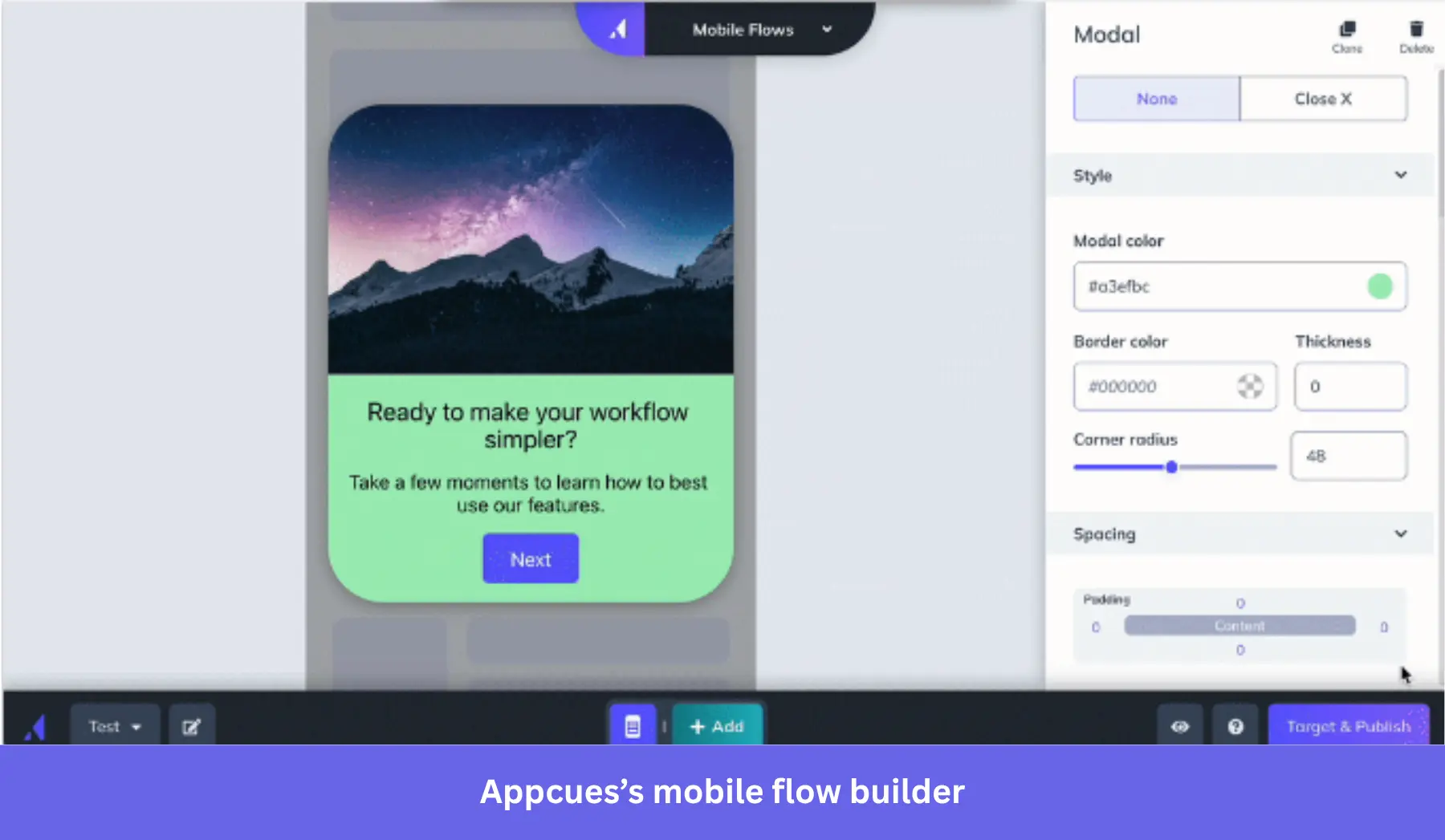 Appcues no-code builder for mobile onboarding.