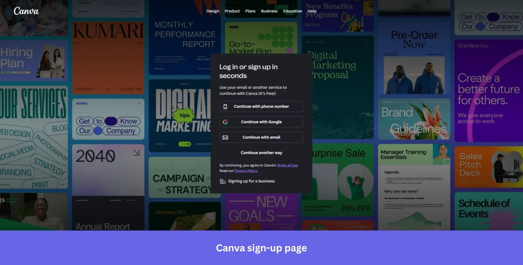 Canva sign-up page