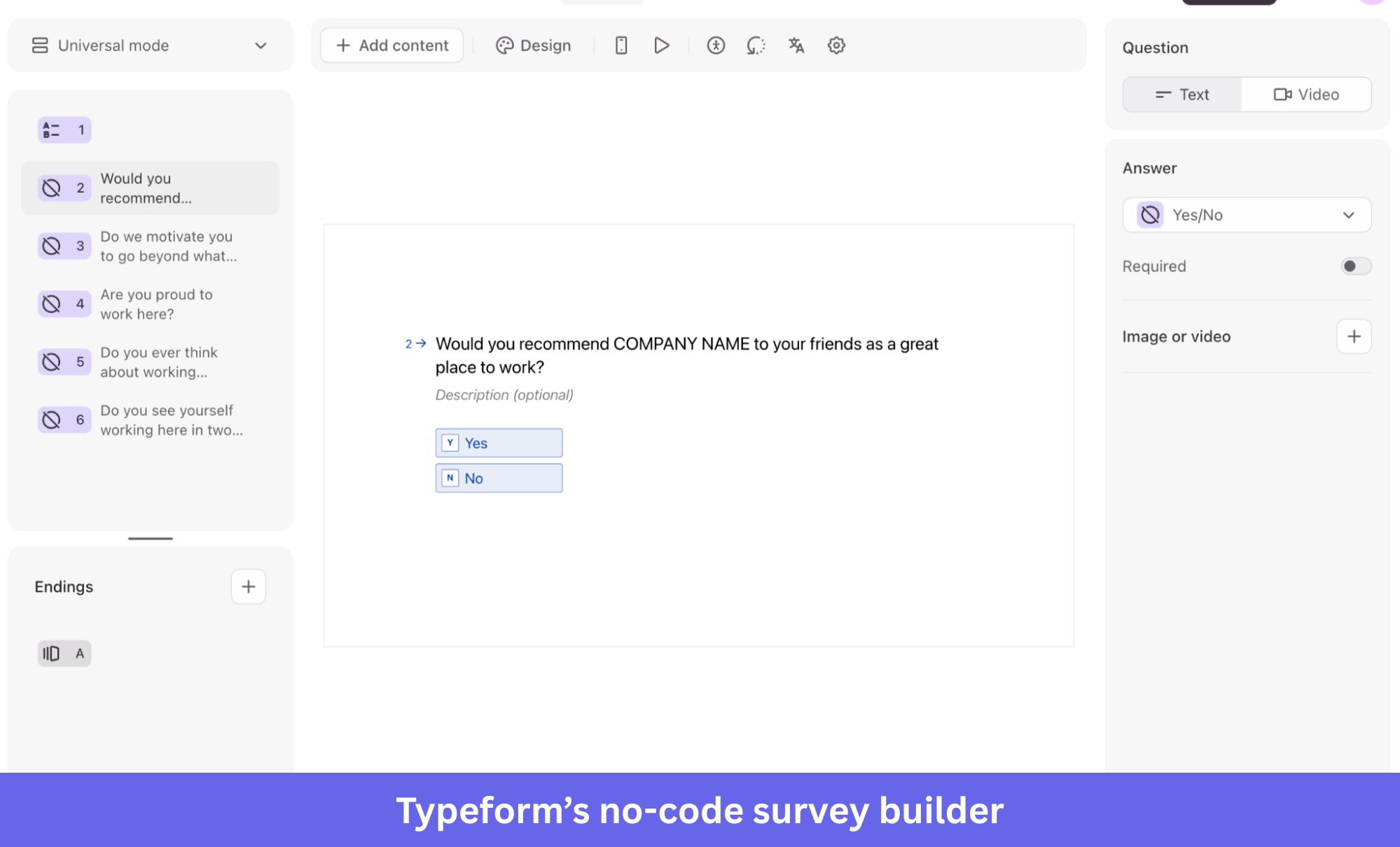 Typeform's no code survey builder feature