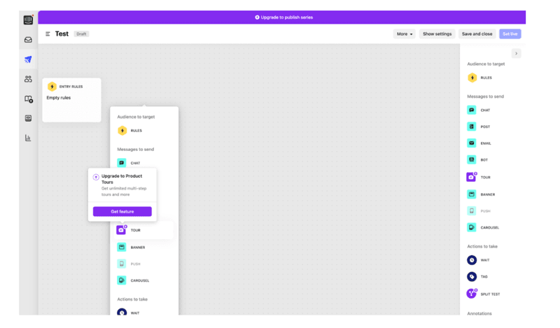 Intercom upgrade tooltip