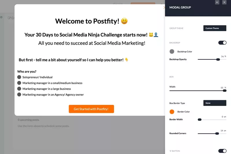 Postfity welcome screen