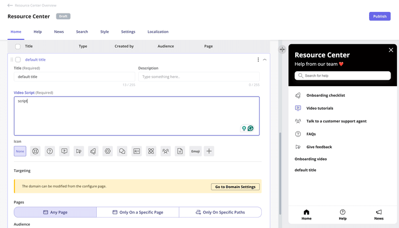 add videos in Userpilot resource center