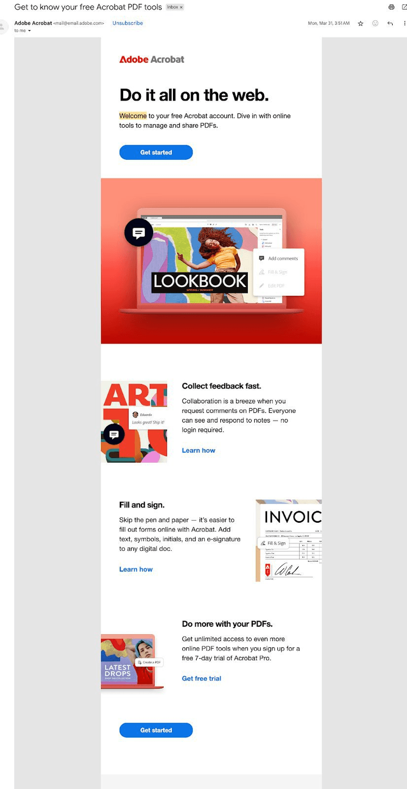 Adobe welcome email example.
