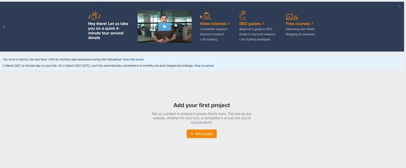 ahrefs onboarding free trial vs paid trial