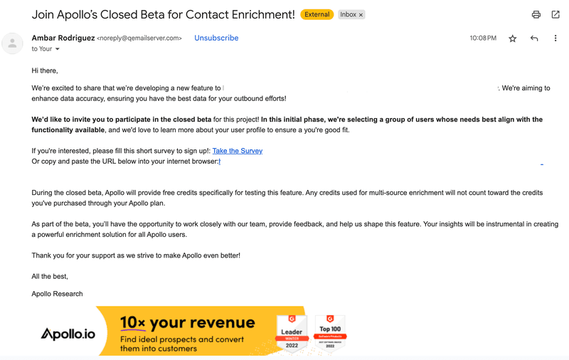 Loyalty program email example: Apollo.