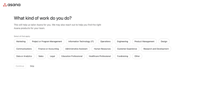 Asana's welcome survey questions