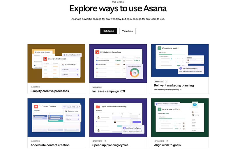 Asana's feature-specific SEO pages