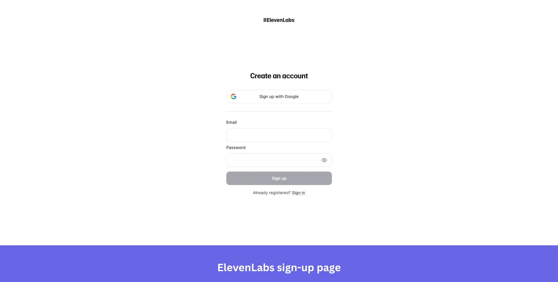 ElevenLabs sign-up page