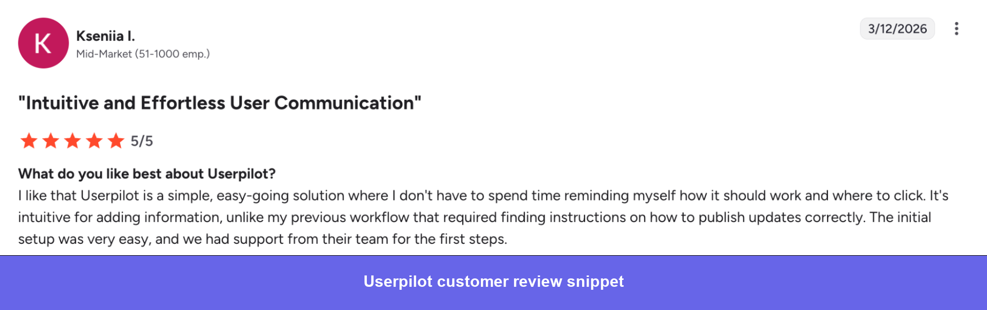 Positive review for Userpilot on G2