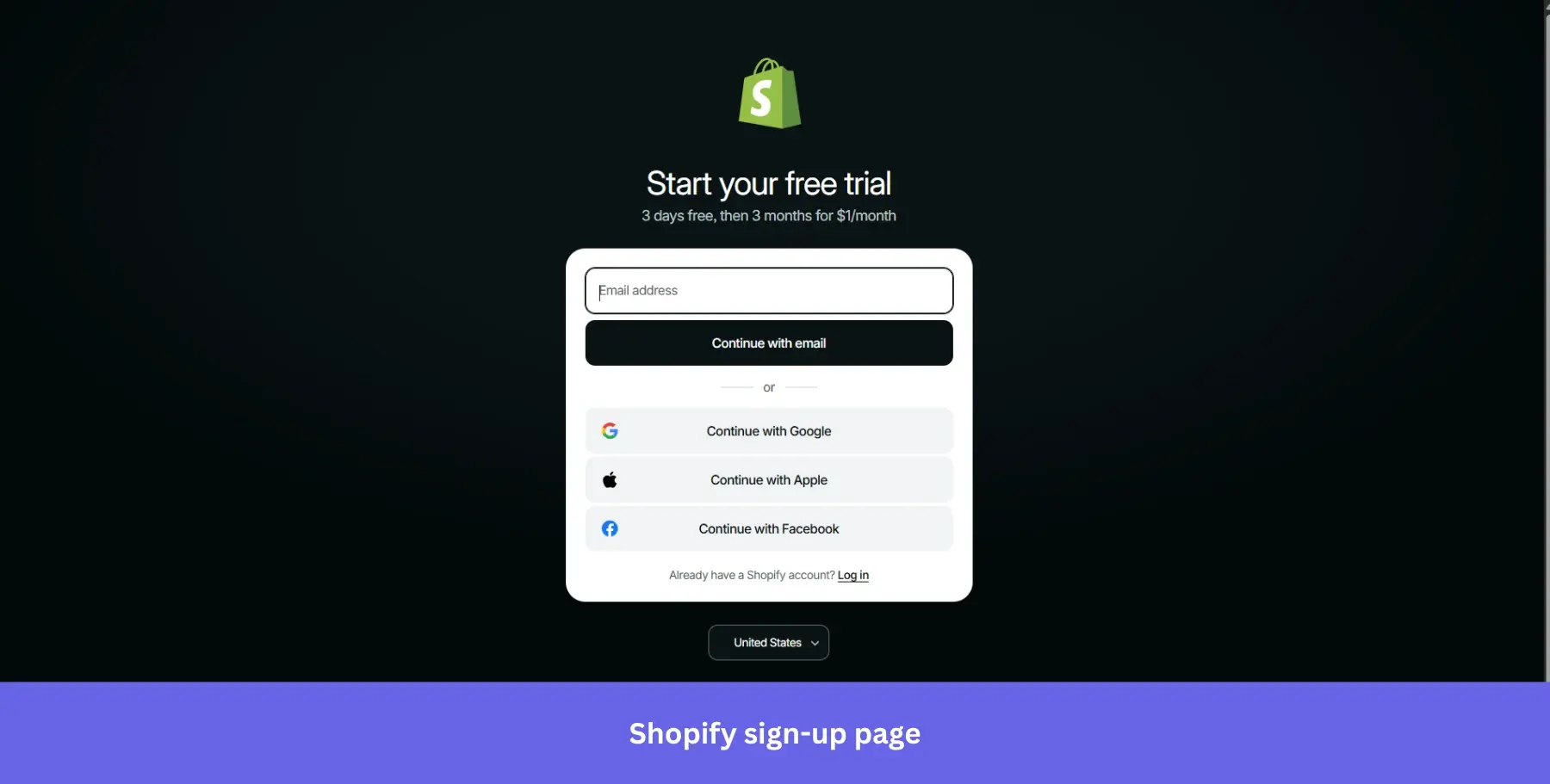 Shopify sign-up page