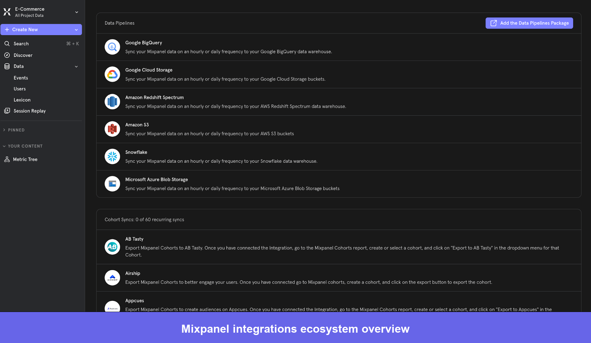 Mixpanel integrations page