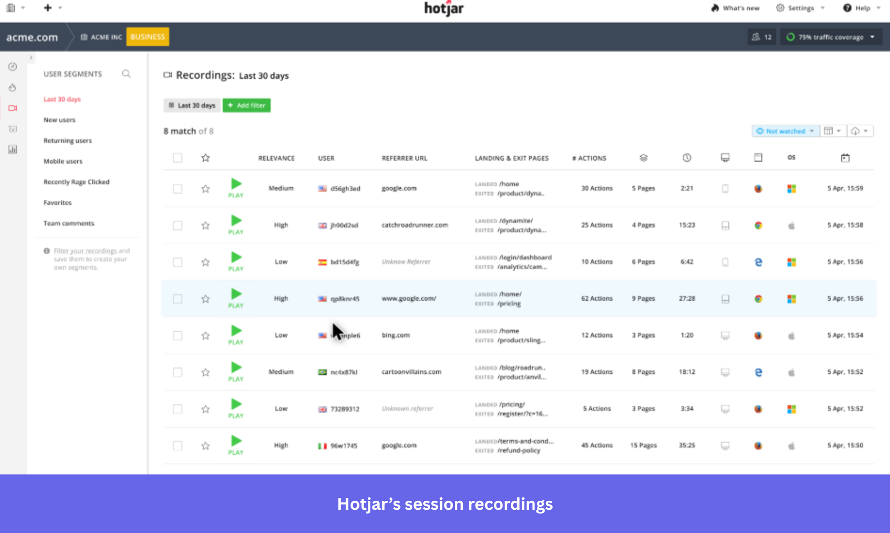 Hotjar session recording