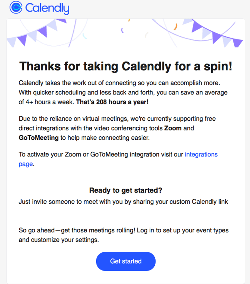 Calendly free trial welcome email