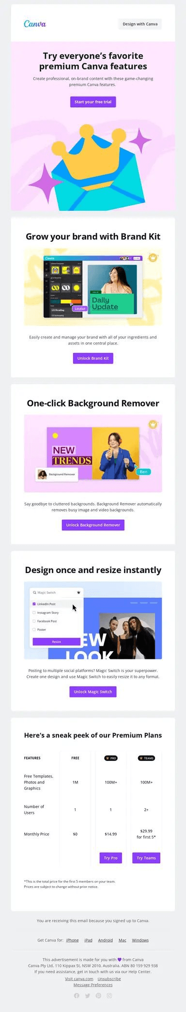 Canva’s upgrade email.