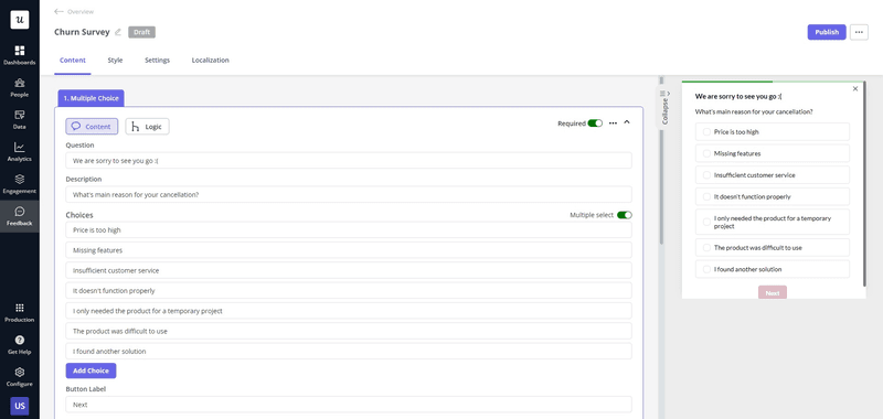 Creating churn survey in Userpilot