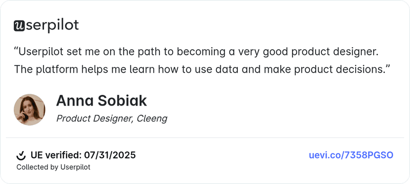 Anna, a product designer at Cleeng, on Userpilot.