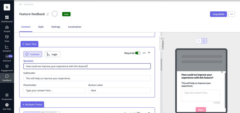 Create contextual feedback surveys in Userpilot.