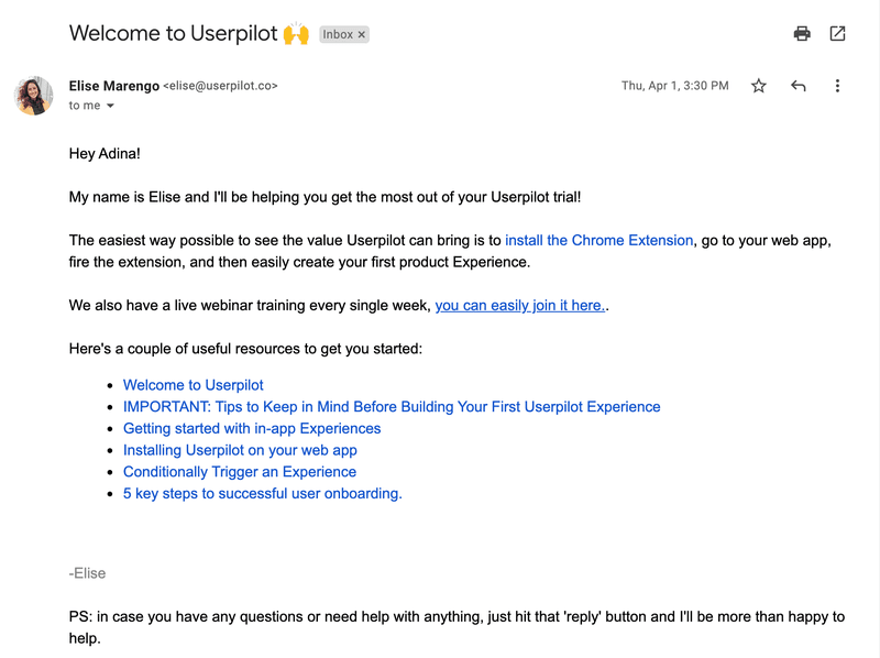 customer success email for basic value - time to value