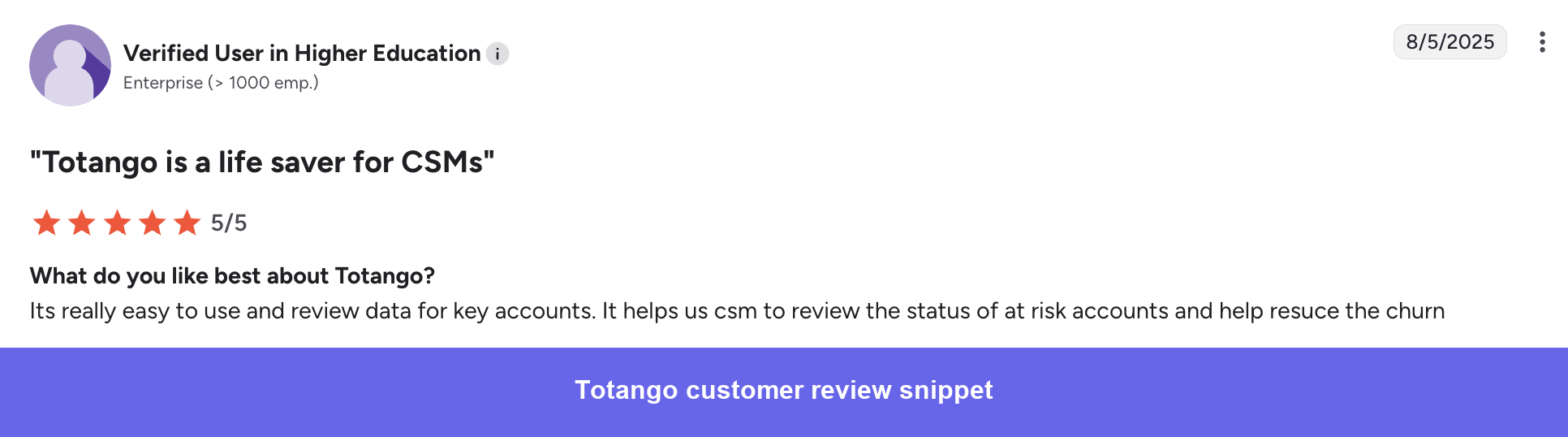 G2 positive review for Totango