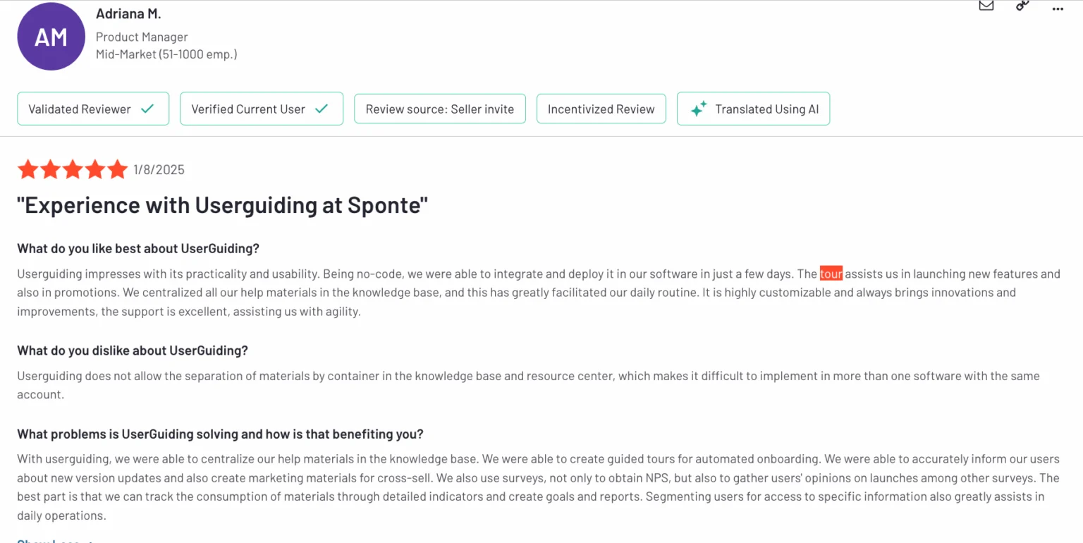 Userguiding G2 review.