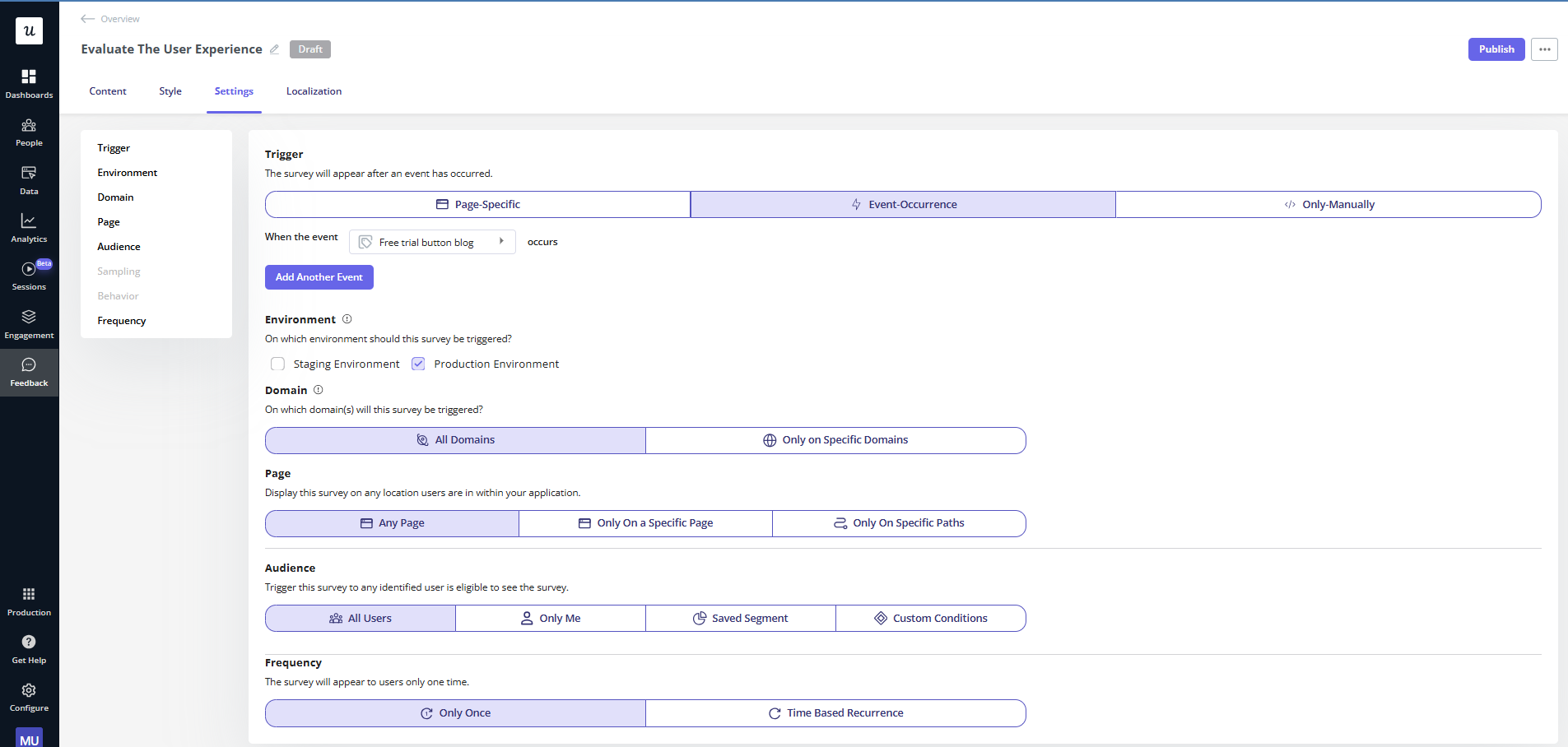 Userpilot survey targeting