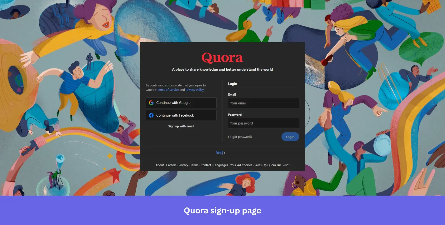 Quora sign-up page