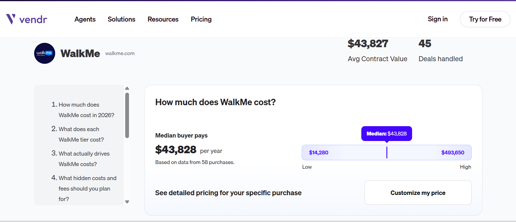 WalkMe's pricing data from Vendr.