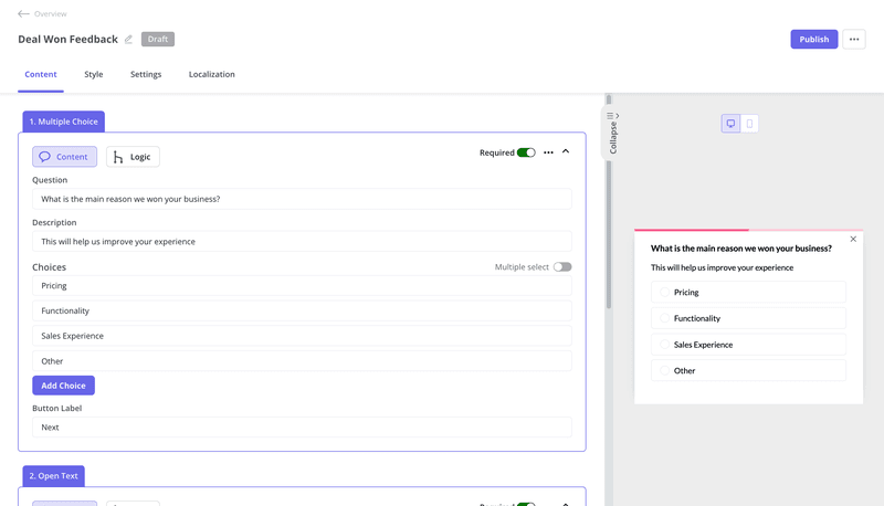 deal won survey example