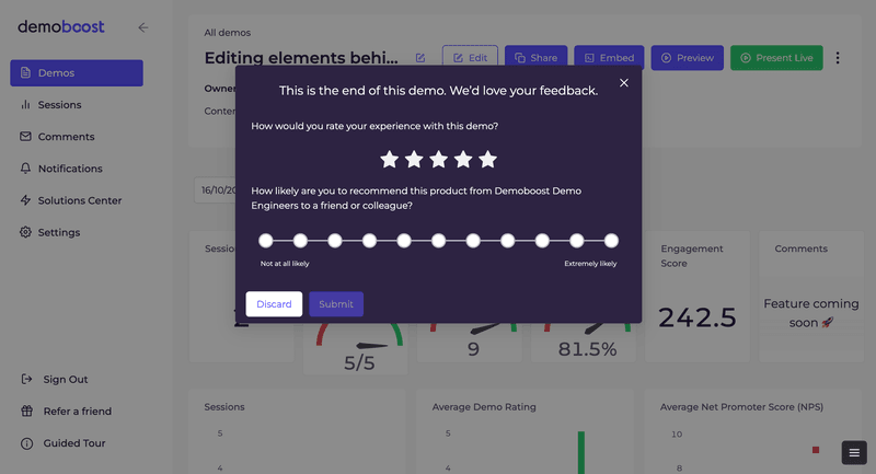 Collect customer feedback about demo