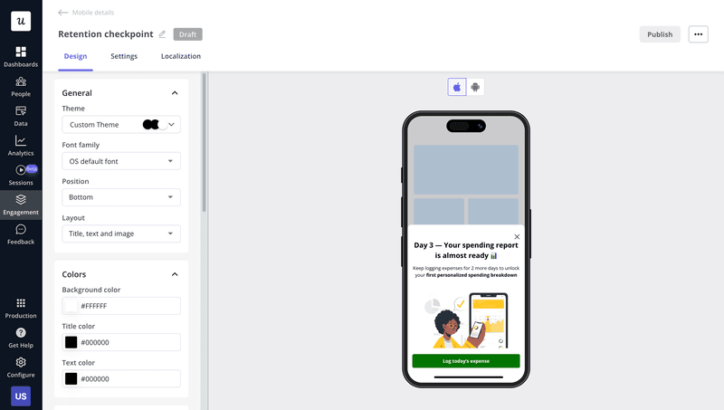 Userpilot in-app slideout design tool for behavior-based targeting