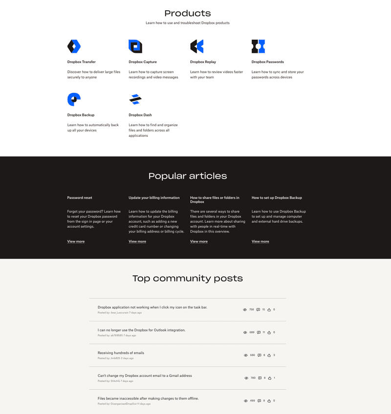 Dropbox support page