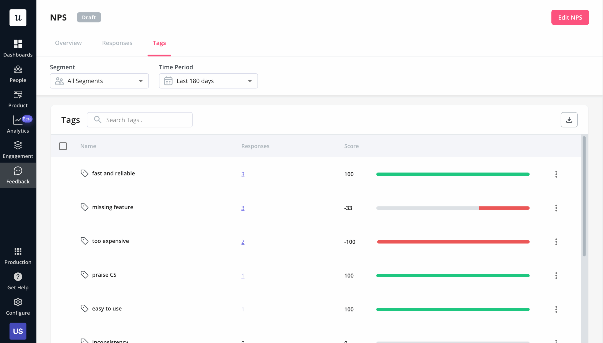 NPS response tagging in Userpilot