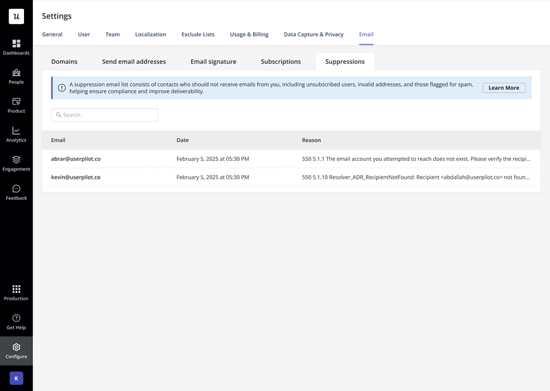 Manage email preferences in Userpilot