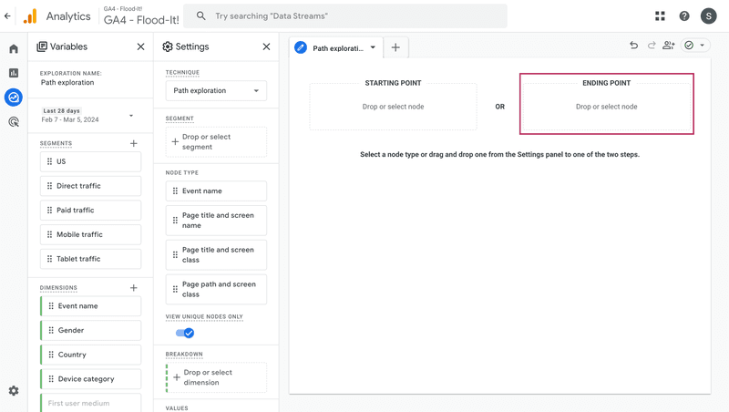 Click on Ending point