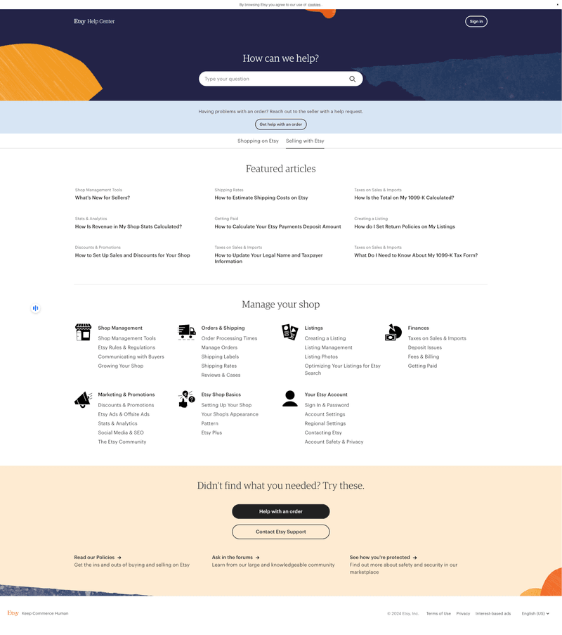 Etsy help page