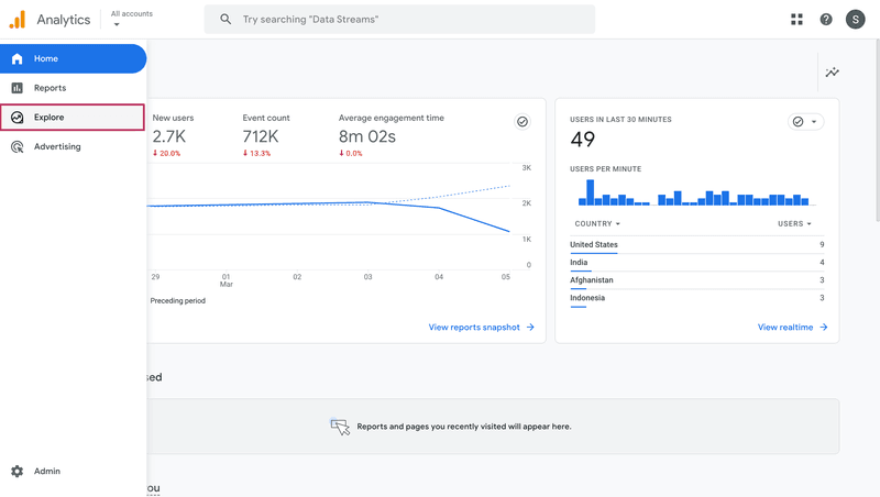 Choose Explore from the menu