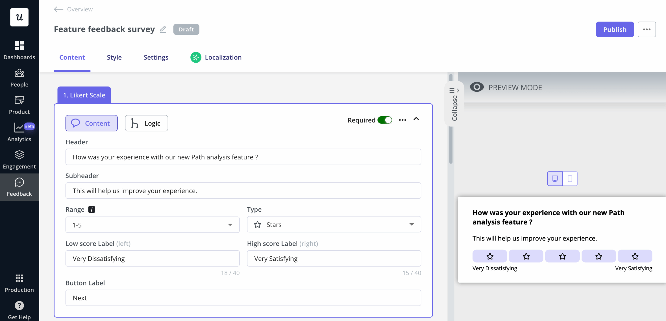 feature survey Userpilot.