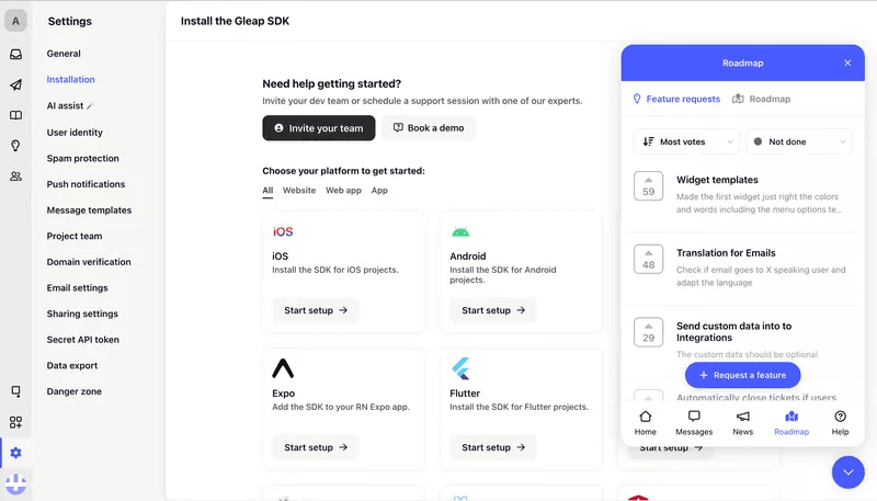 Exploring Gleap's help center icons
