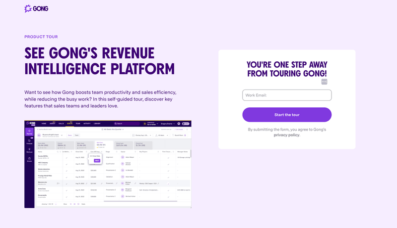 Interactive demo sign-up page