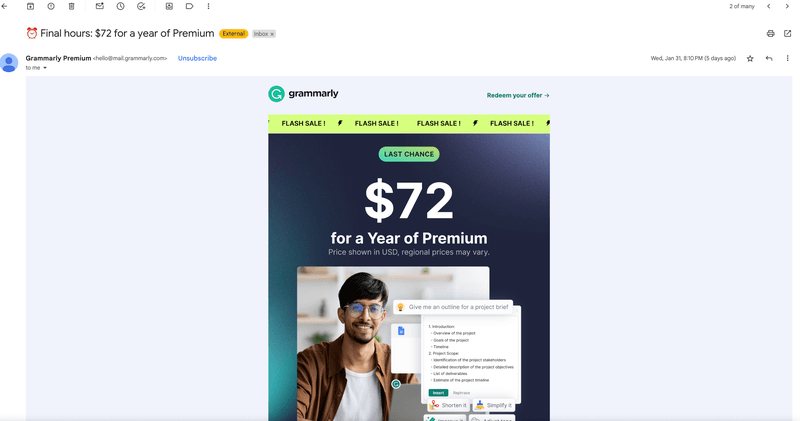 grammarly contextual email marketing example
