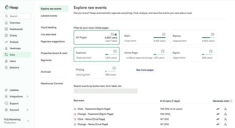 Heap explore raw events