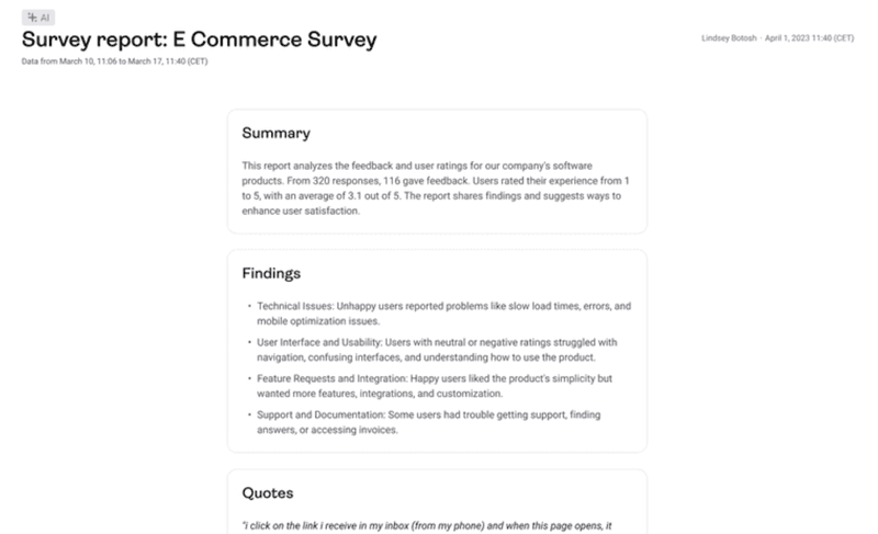 Hotjar uses AI to generate reports with survey insights